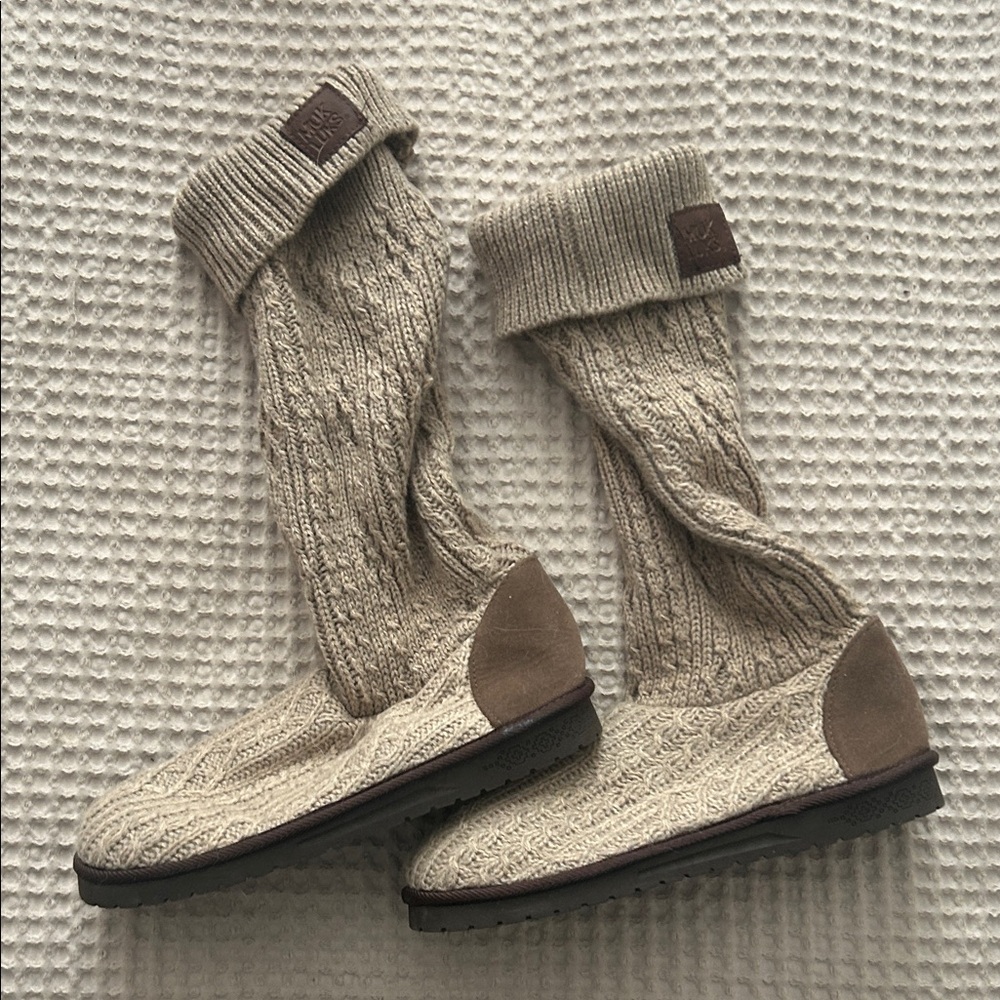 Muk Luks Knit Slipper Boots in Cream